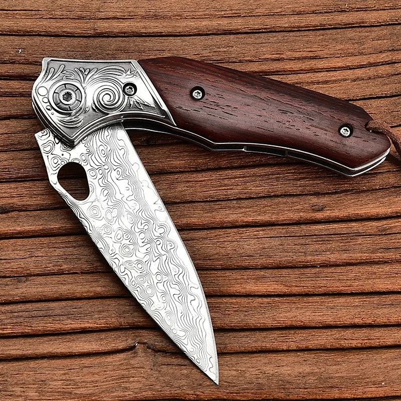 Damascus Folding Knife VG10 Steel Mini Small Folding Knife Outdoor Knife Defense Knife Camping Portable Fruit Knife