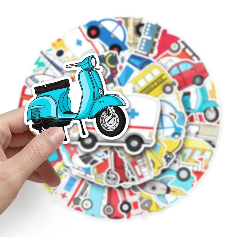50pcs Cartoon Personalized Transportation Creative Doodle Decorative Stickers