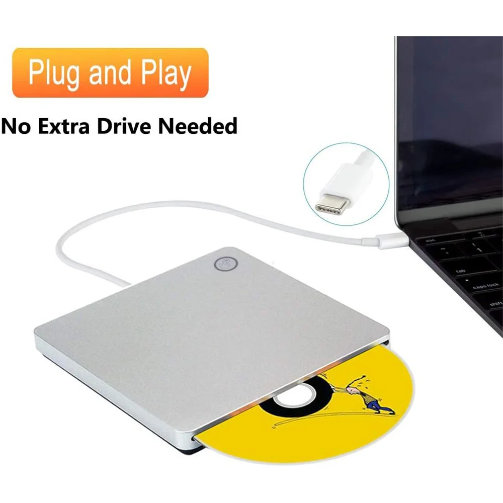 External USB C CD DVD Drive,Portable Type-C Smart Contact Button Slot-In CD DVD Burner Player Writer for