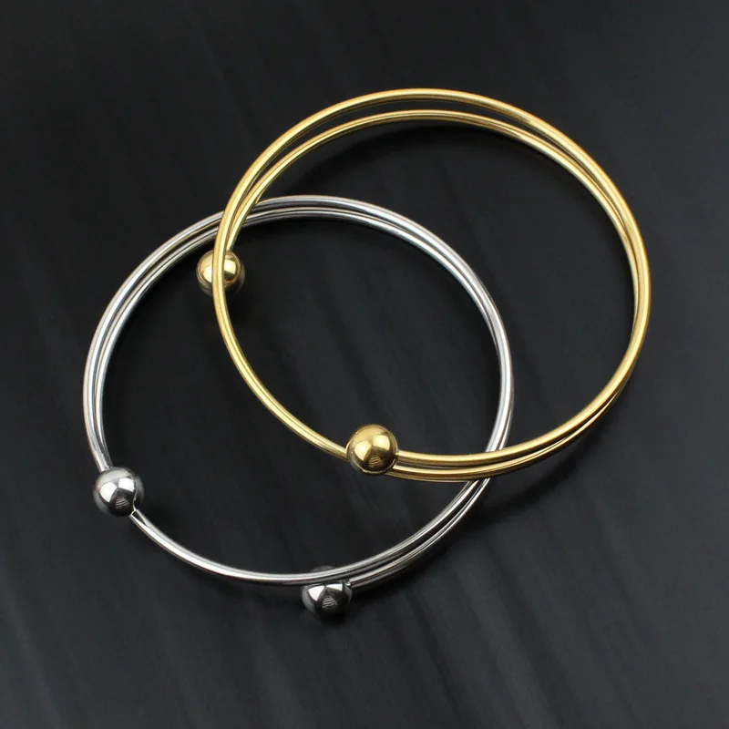 New Fashion Jewelry Women' Gift High Quality Double Circle Smooth Steel Ball 18k Gold Plated Waterproof Stainless Steel Bracelet