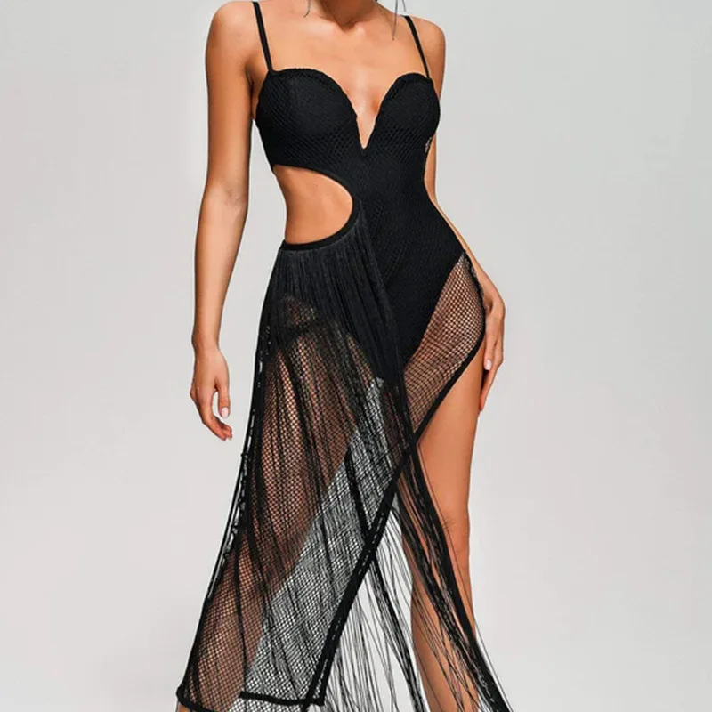 

Suspender mesh jumpsuit women's new perspective splicing triangle onesie uniform party sexy temperament elegant high-end clothin
