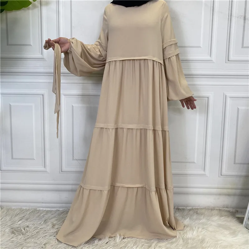 

Eid Mubarak Ramadan Muslim Women Pleated Long Sleeve Maxi Dress Solid Malaysia Turkey Abaya Arab Islamic Kaftan Fashion Dubai