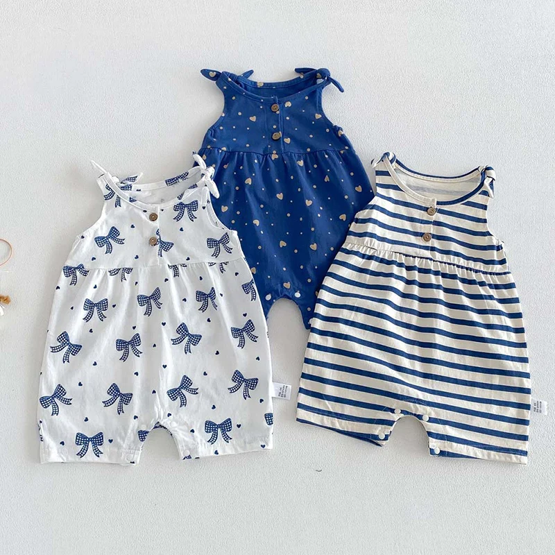 

Новый летний комбинезон для девочек 0-24 месяца, без рукавов, из хлопка, с принтом, для новорожденных, 2026 год