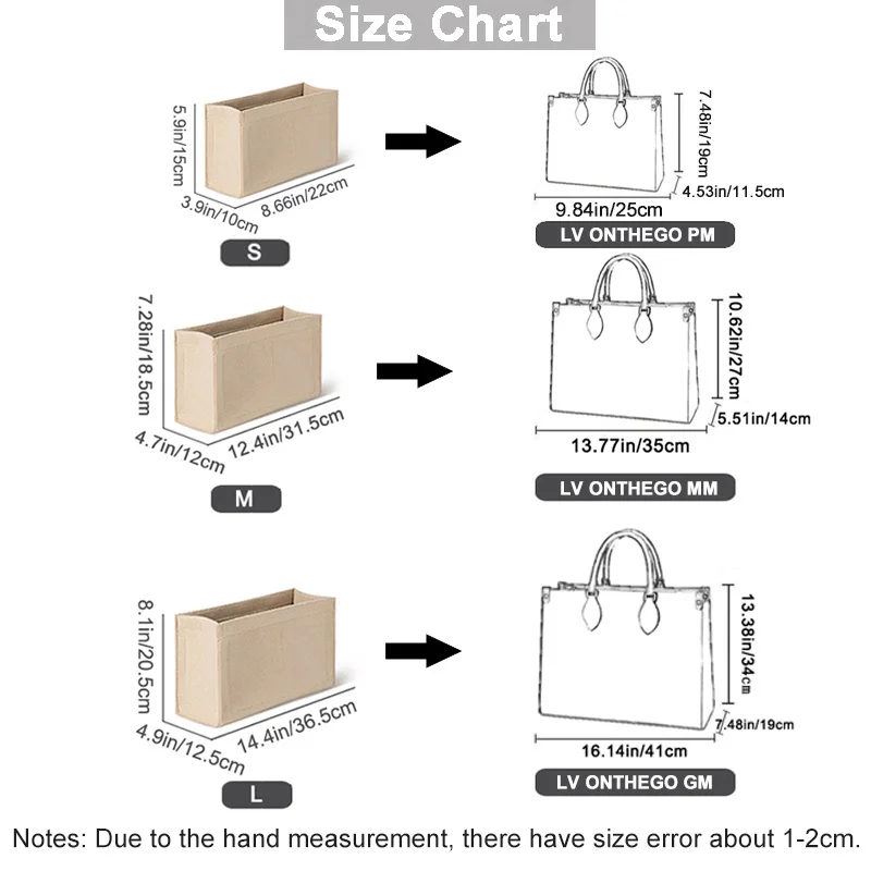 EverToner Suitable for LV ONTHEGO Inner Bag Storage Ultra Light Inner Support Bag Organizing