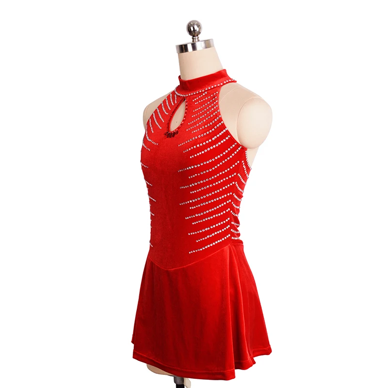 Nasinaya Figure Skating Dress Customized Competition Ice Skating Skirt for Girl Women Kids Gymnastics Red Velvet Shiny