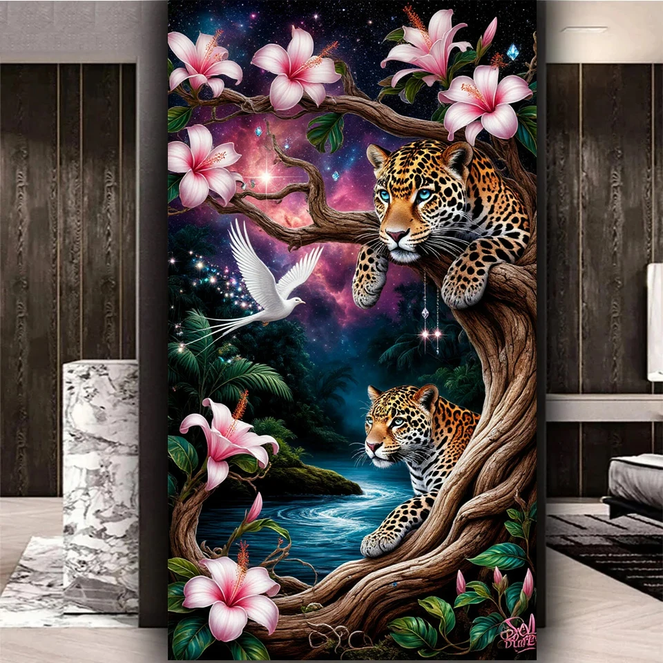 

New Arrivals Diamond Painting Forest Cute Leopards Flower 5d Diamond Mosaic Rhinestone Pictures Home Decoration Craft Kit Large