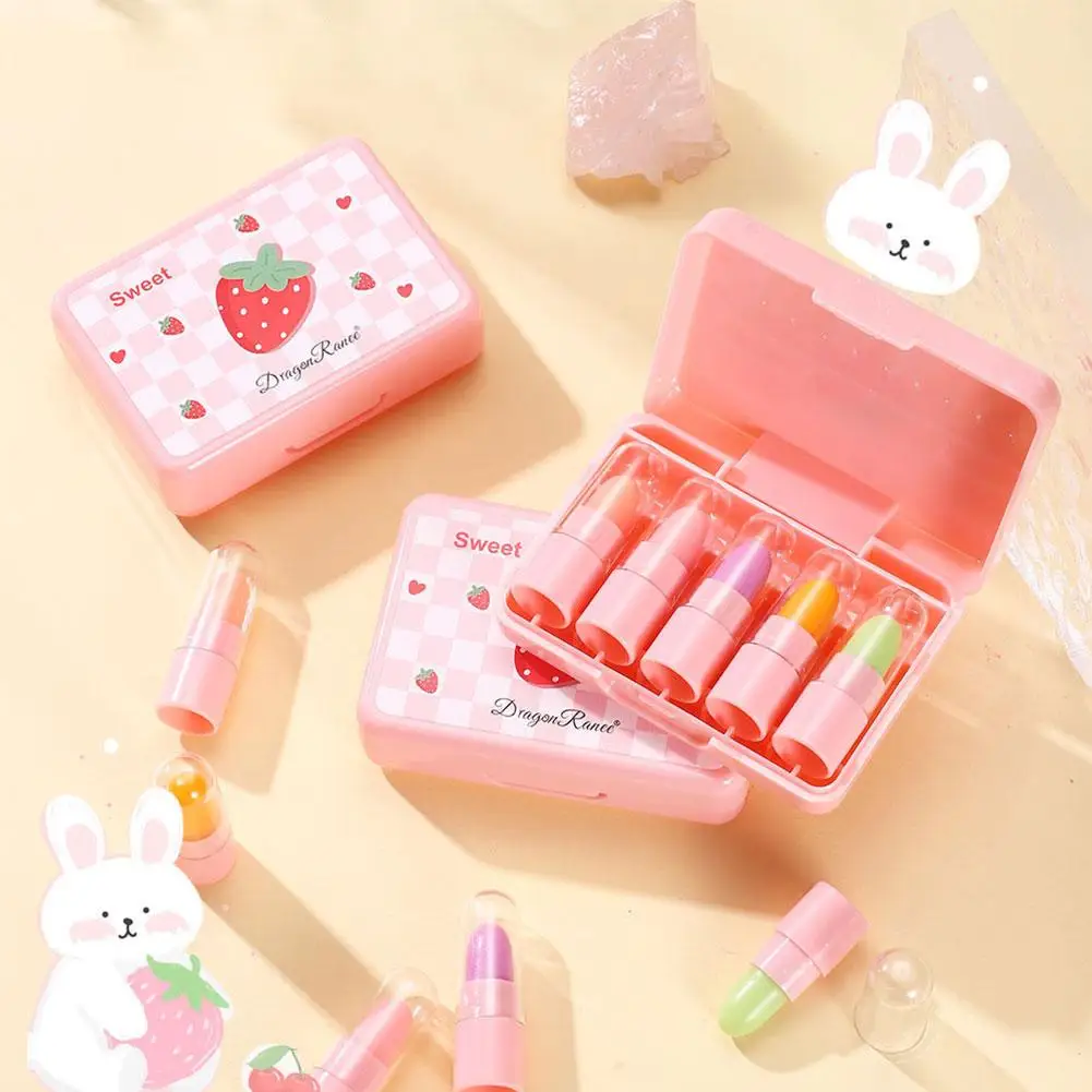 5 Stks/set Mini Fruit Lippenbalsem Lip Olie Hydraterende Temperatuur Lippenstift Aanhoudende Hydraterende Kleur Lip Cosmetische Lange Gloss Chan U9y5