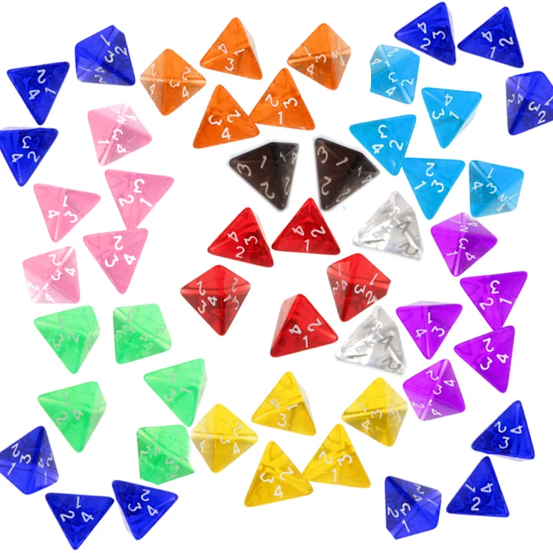 10PCS 10 Colors 20mm Transparent Clear 4 Sided D4 Dice triangle triangular pyramid Dice for RPG TRPG Board Game Accessories