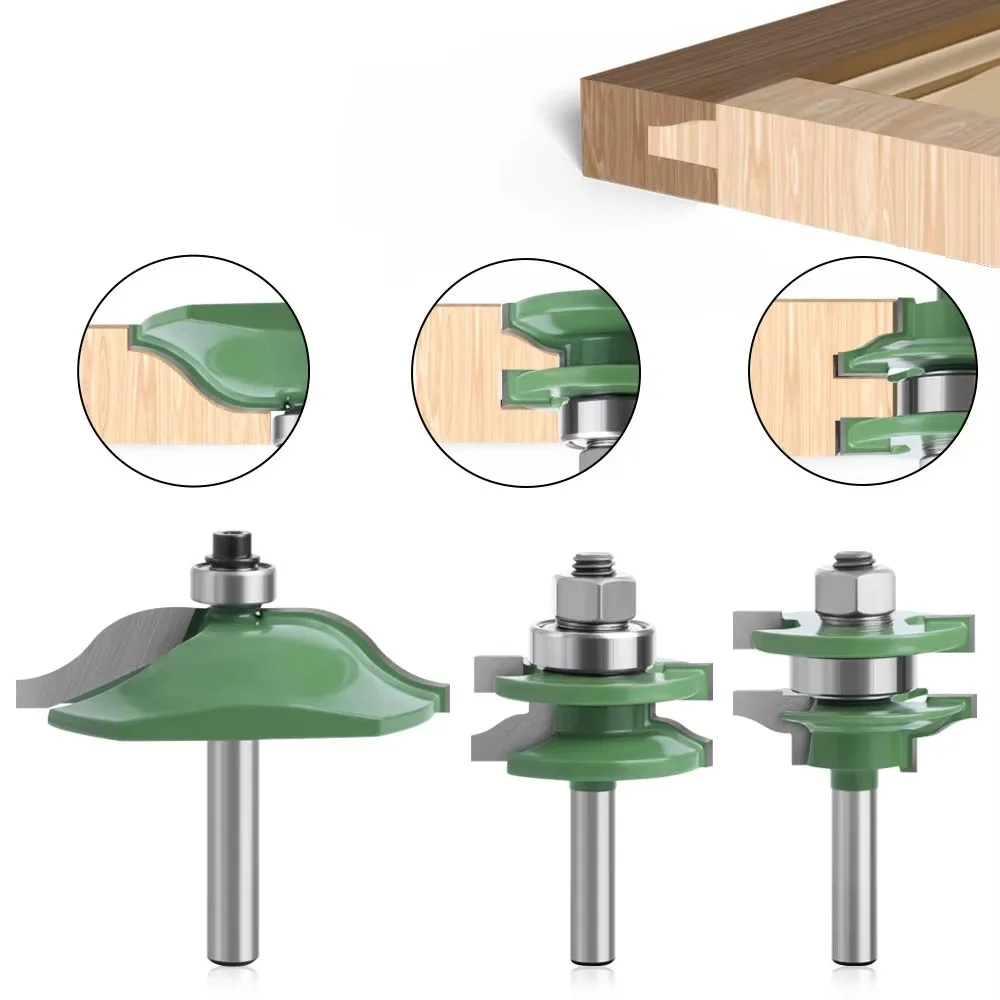 

3PCS 8MM Shank Milling Cutter Wood Carving Big Cabinet Rail & Stile Tenon Router Bit Set Door Cabinet Panel Raiser Ogee Wood