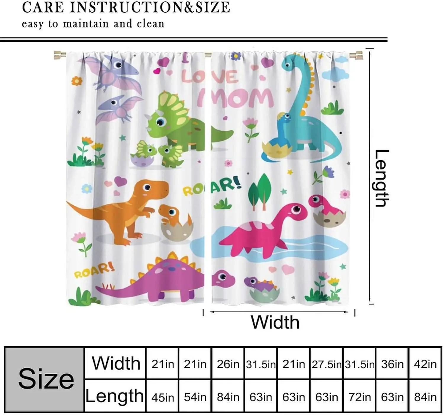 Dinosaur Curtains, Kids Boys Cartoon Dinosaur Funny Colorful Safari Animals Window Drapes Treatments for Baby Kids Room Bedroom