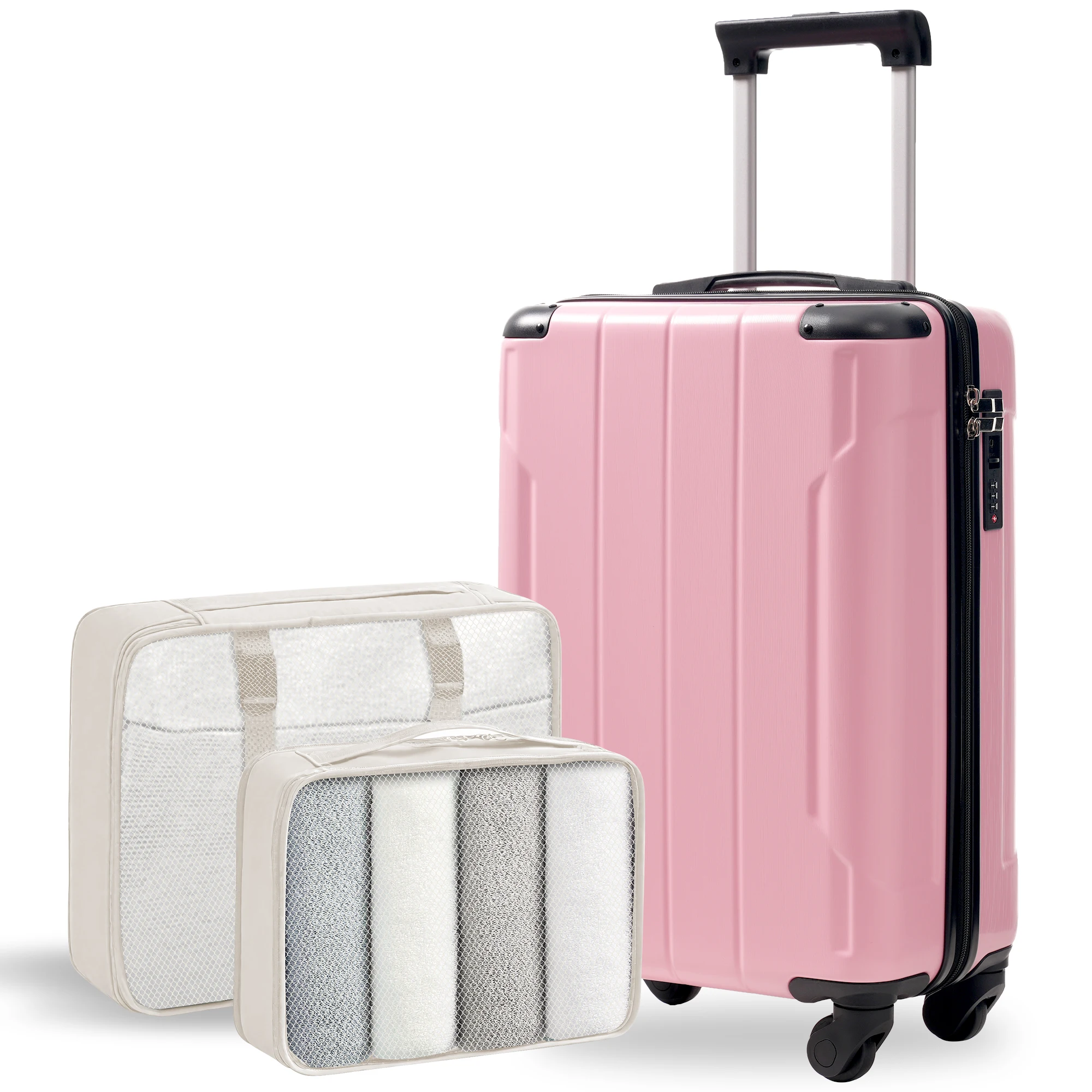 

20-Inch Hardshell Carry-On Luggage,Lightweight Durable ABS Suitcase with Spinner Wheels, Built-in TSA Lock,2 Packing Cubes, Pink
