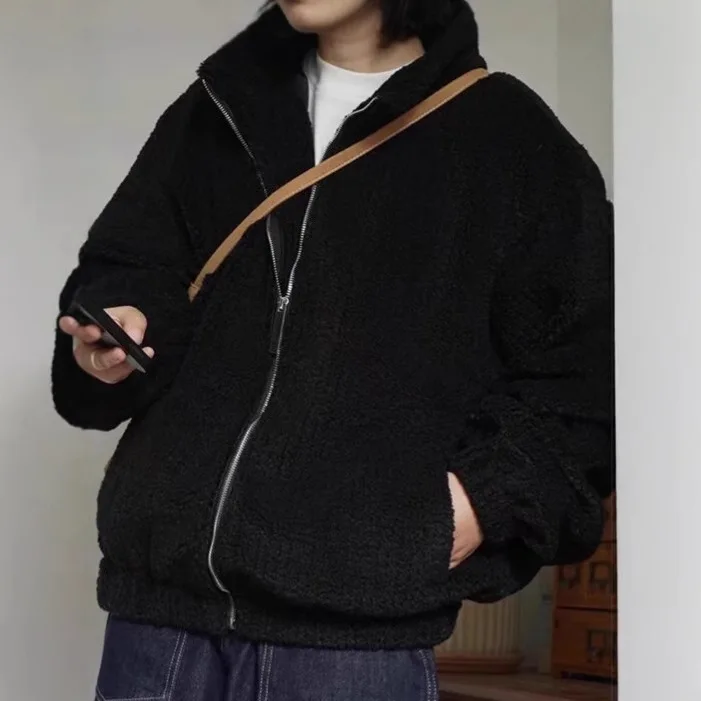 Autumn Winter Japanese Retro Stand Collar Warm Jacket for Men Fashion Casual Loose Sweatshirt Coat Streetwear Men Clothing