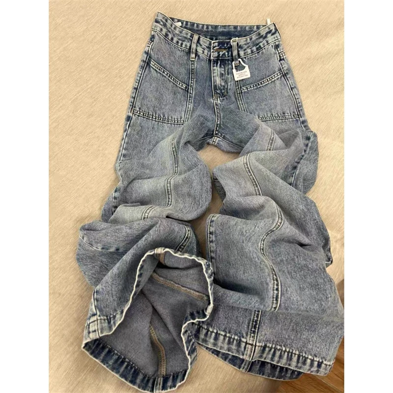 

Women's Retro Loose Wide Leg Street Jeans Cool Girl Personalized Trousers Cool Girl Casual Bottoms Female Cowboy Baggy Pants