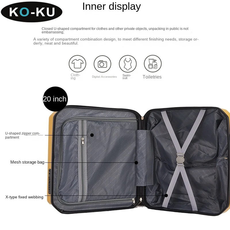 KO-KU Square Sugar Luggage Female 18Inch Students Small Lightweight Boarding Box Children 20 Inch Password Travelling Bag