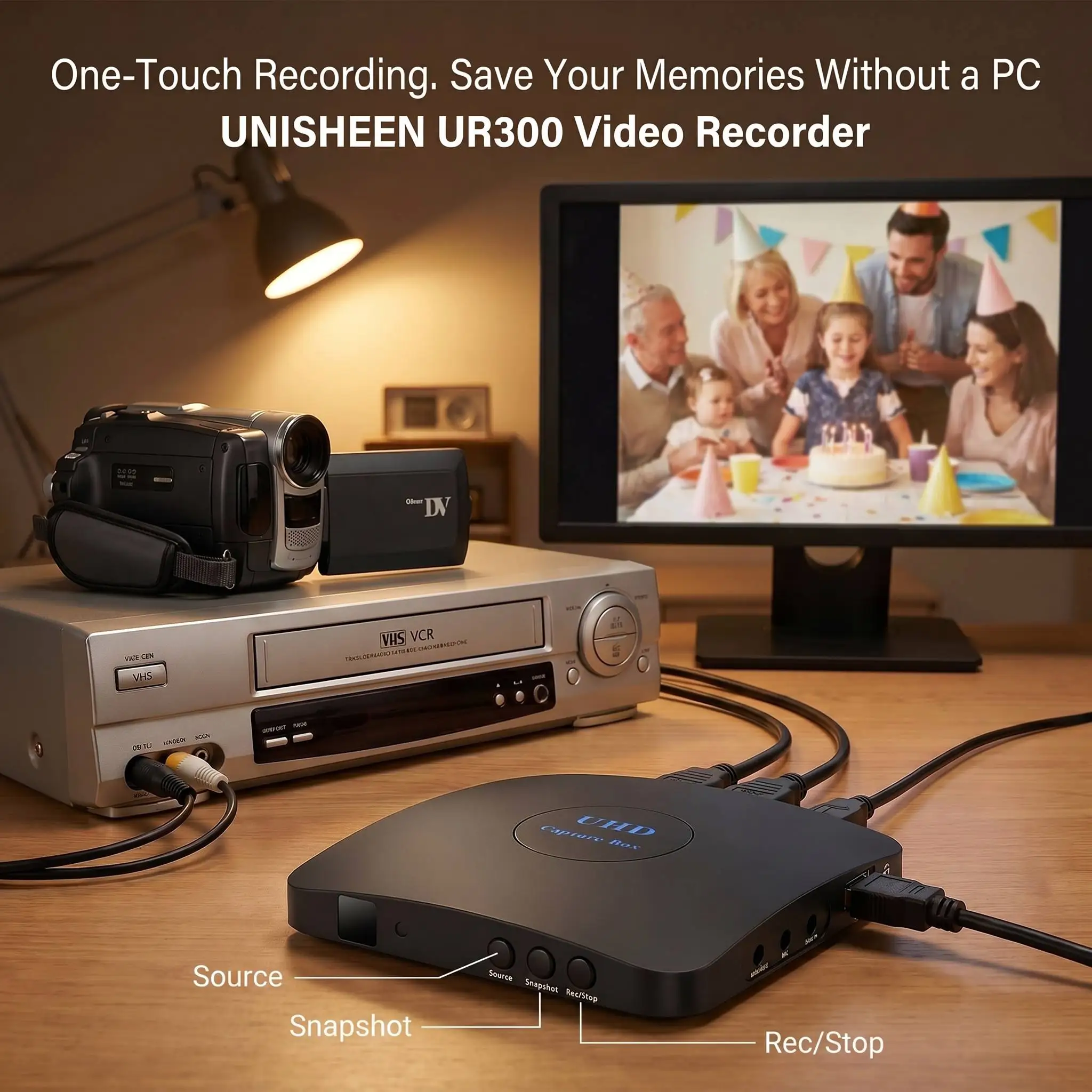 

UNISHEEN UR300 StandAlone 1080p HD Video Recorder for VHS/VCR to Digital Converter HDMI VGA RCA YPbPr Input Remote Control No PC