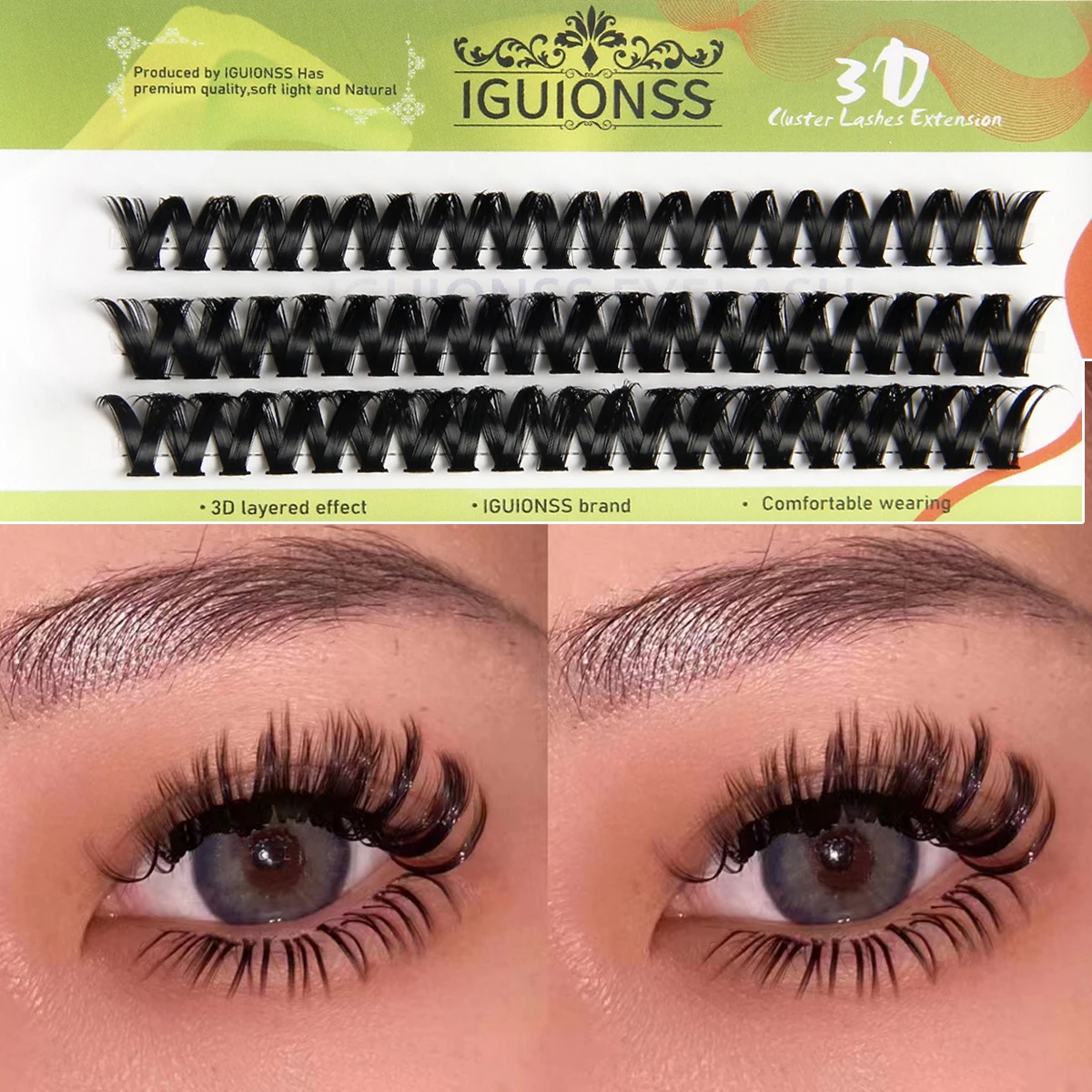 IGUIONSS V Shape Phoenix Tail Eyelashes C/D Curl Volume Soft Mink Cluster Individual Makeup Silk Lashes Extension Faux Cilias