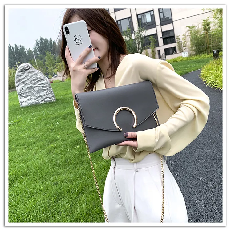 Elegant Ladies Envelope Clutches Fashion Female Shoulder Bag PU Leather Chains Crossbody Bags women Clutch purses handbag black