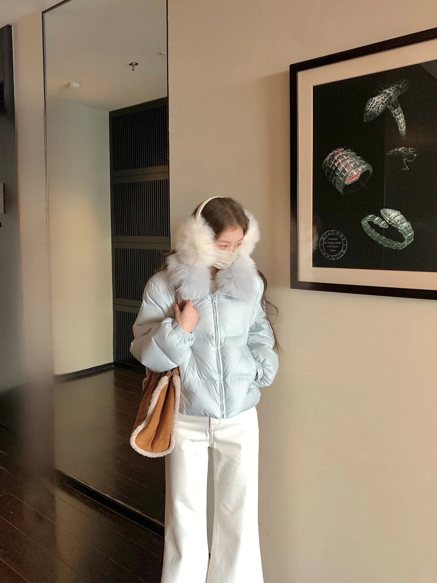 

Зимнее пальто XXIIUU с меховым воротником и перчатками, длинное, теплое, в корейском стиле, свободного кроя, для женщин