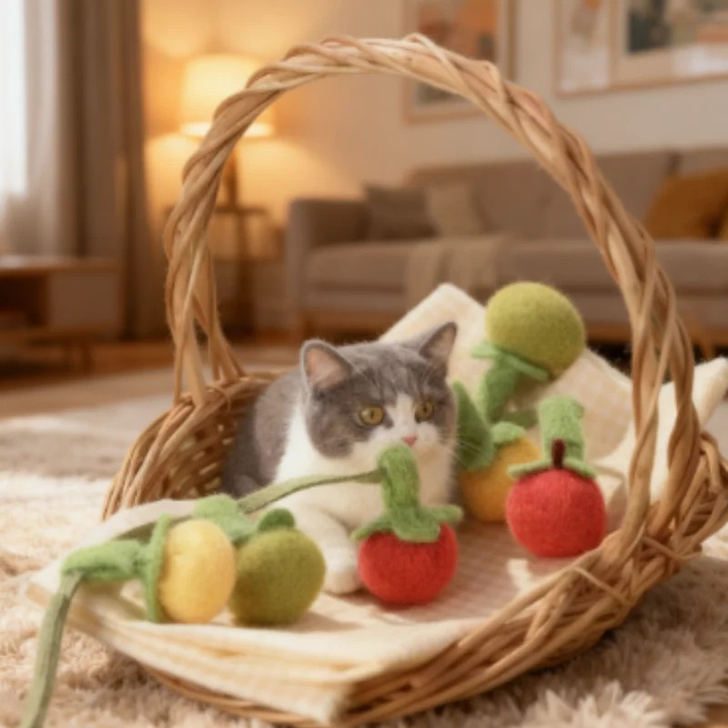 Interaktives Cartoon-Tomaten-Kratzspielzeug aus Plüsch, simulierte Früchte, hängende Tür, Kitty-Spielzeug mit Glocke, tragbarer Katzen-Enterfahrer