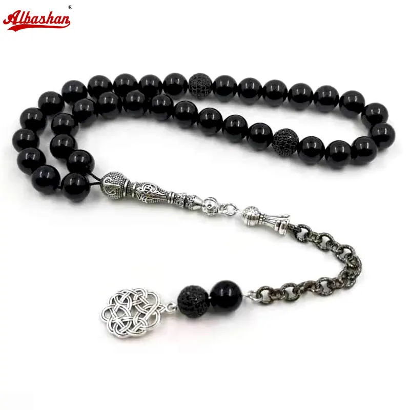 ALBASHAN Man luxury Tasbih Zircon Rosary Beads With Natural Black Agates  Islamic Accessorise Muslim gift EID