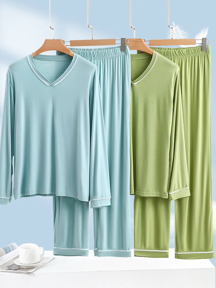 

Комплект домашней одежды из модала V-Ne Long Sve, женские тонкие повседневные широкие брюки, удобные дышащие брюки больших размеров