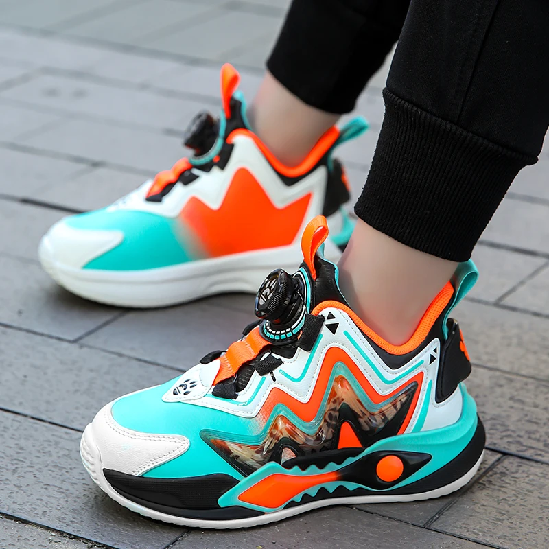

Primary school children's shoes 2025 new leather youth sports shoes outdoor rotary button casual basketball shoes