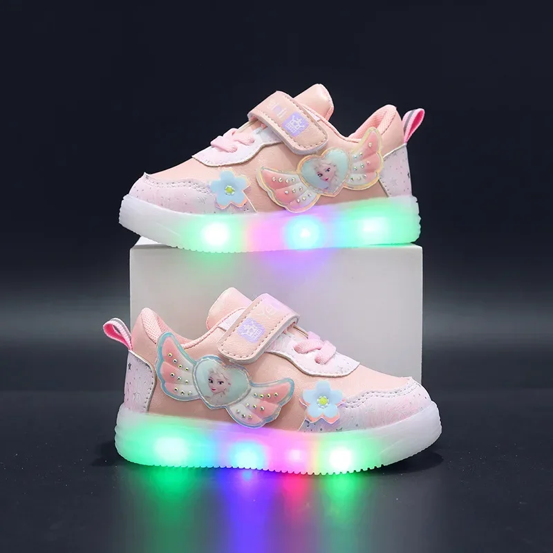 Disney dziecięce diody LED podświetlane buty tenisowe Luminous codzienne trampki dziewczęce Zapatillas antypoślizgowe studenckie modne eleganckie buty