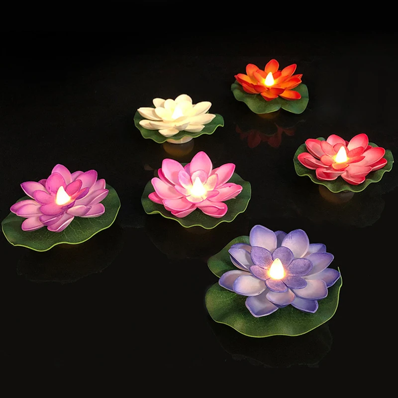 6PCS LED Lotus Night Lamp Floating Water Sensor Flower Lamp Garden Fish Tank Decor 10/15CM Garden Pond Décor Wishing Lotus Light