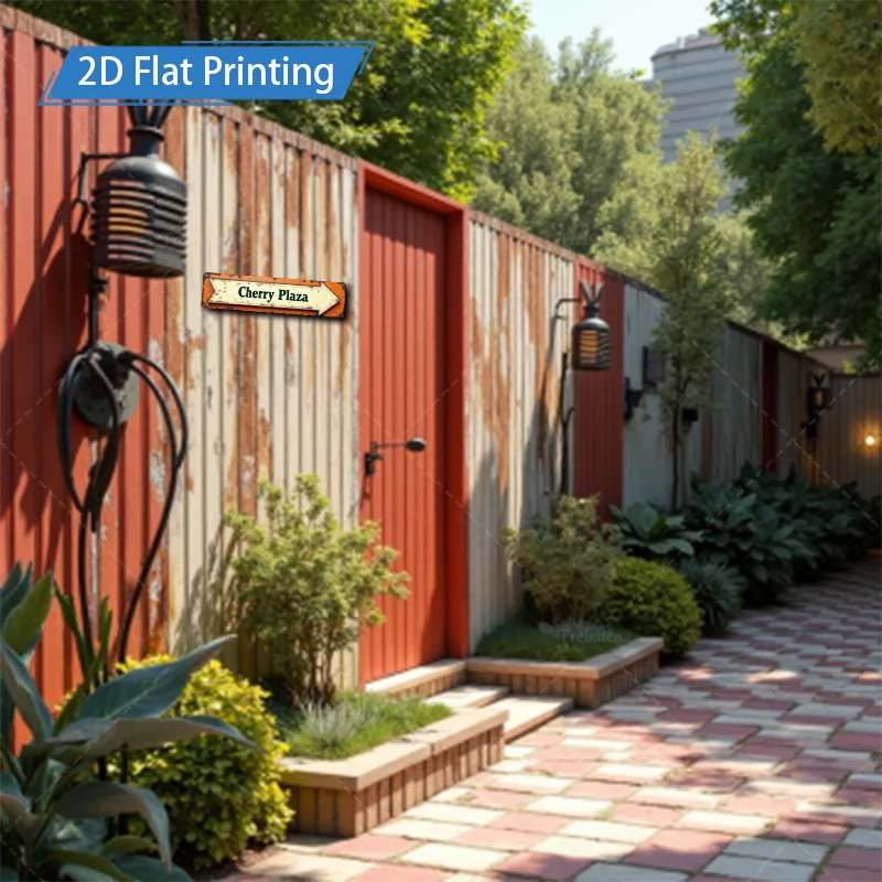 [2D FLAT] علامة معدنية قطعة واحدة، علامة سهم ريفية مقاس 4 × 16 بوصة "Cherry Plaza" فن معدني بطباعة مسطحة ثنائية الأبعاد
