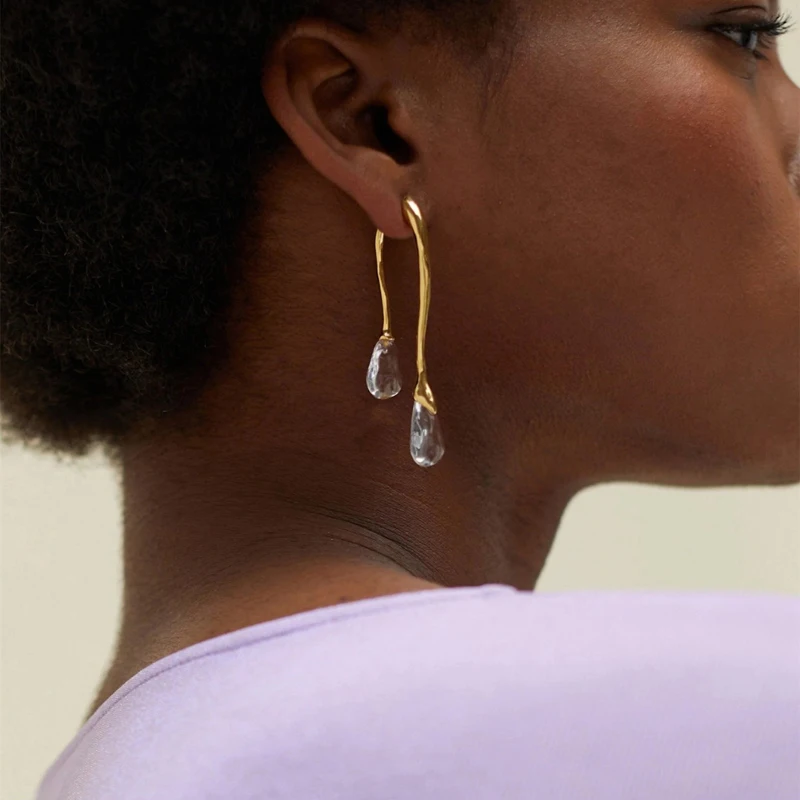 European and American Fashion Exaggerated Retro Transparent Crystal Pendant Stud Earrings Contracted Geometric Long Earrings