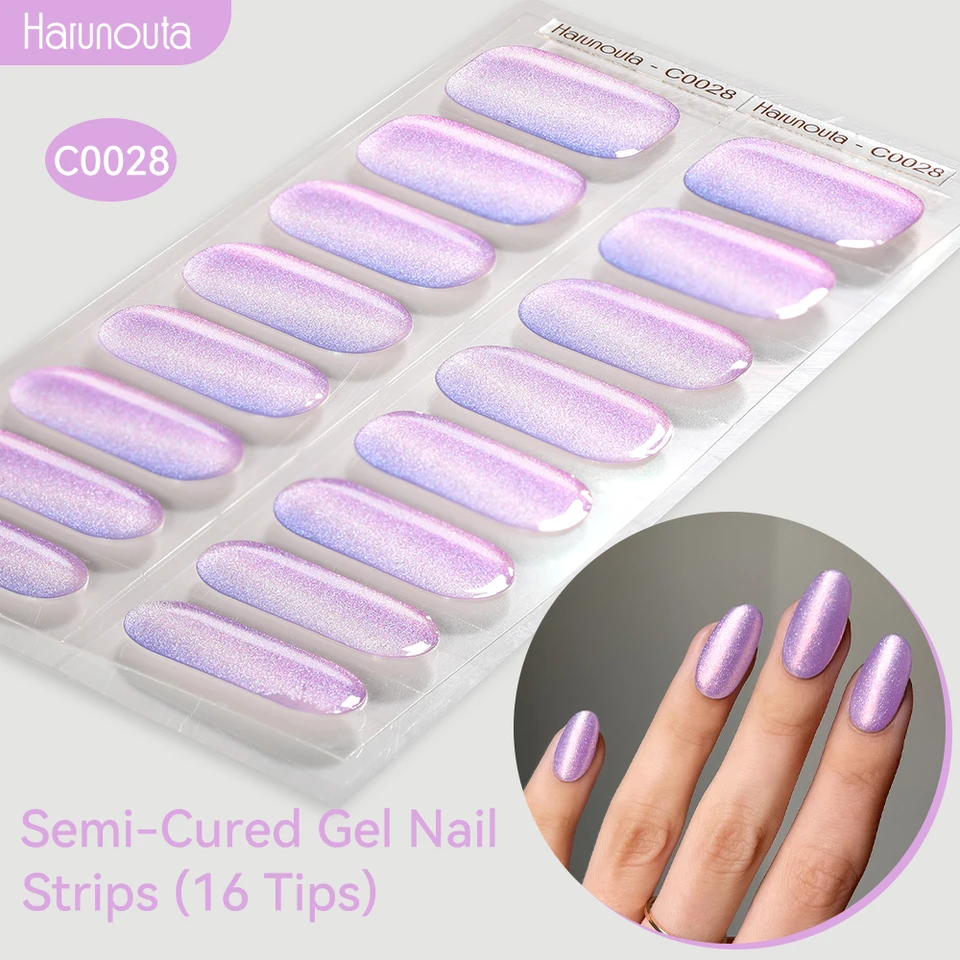 Tiras de Gel Semi Curado con Degradado Aurora, Brillantes, Pegatinas DIY de Esmalte en Gel para Uñas, Funciona con Lámparas UV/LED 3