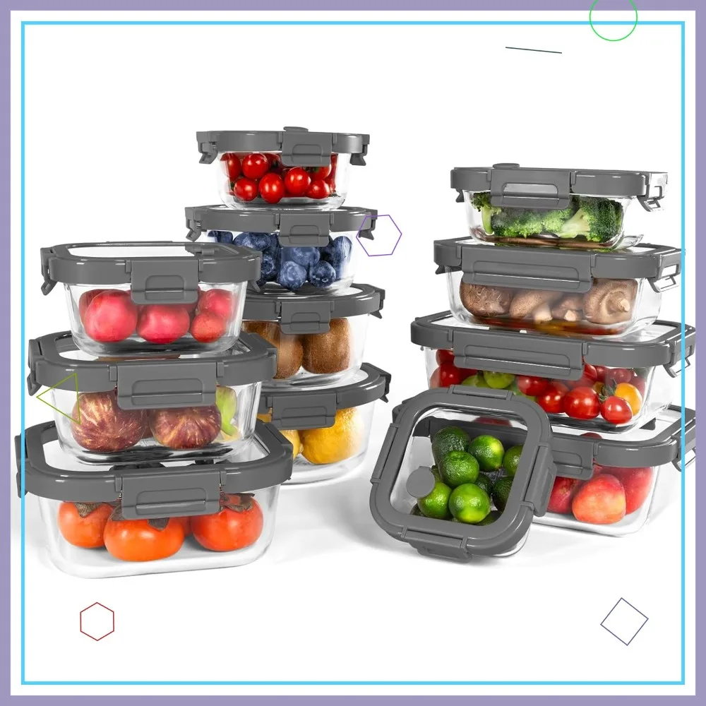 

12-Pack Borosilicate Glass Containers with Tempered Lids, Oven-Safe, Airtight, BPA-Free for Meal Prep