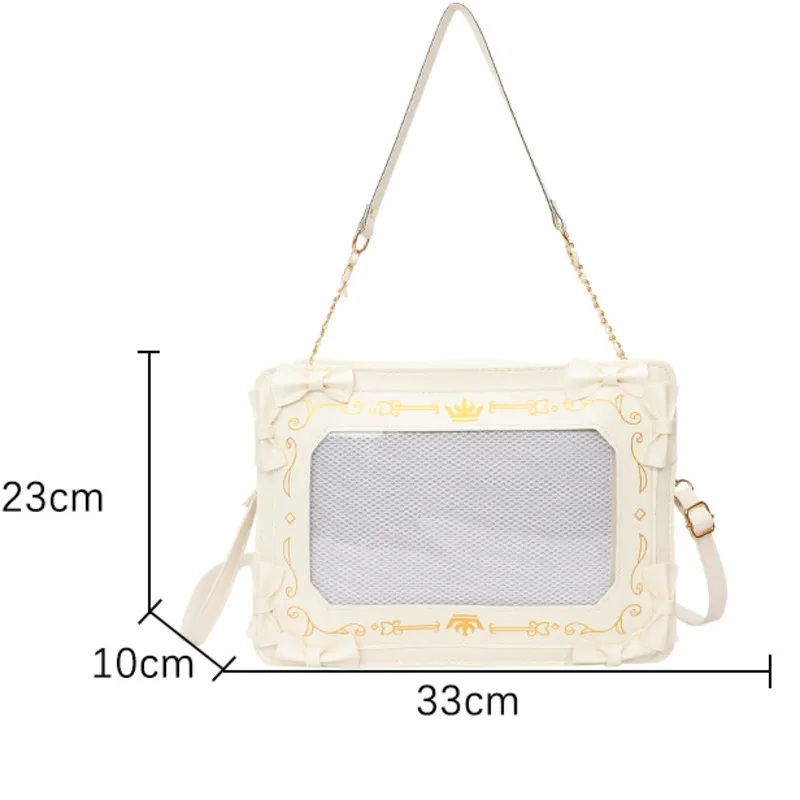 Bowknot Decor Y2k Lolita Itabag Girl Transparent Pocket Harajuku Pain Handbag Chain Japanese Shoulder Bag PU Crossbody Bag Women