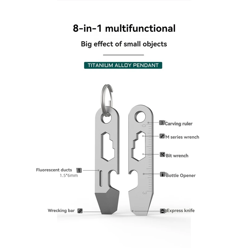 8 인 1 미니 TC4 티타늄 합금 지렛대 병따개, 체중계 EDC 야외 도구, 다기능 캠핑 기어