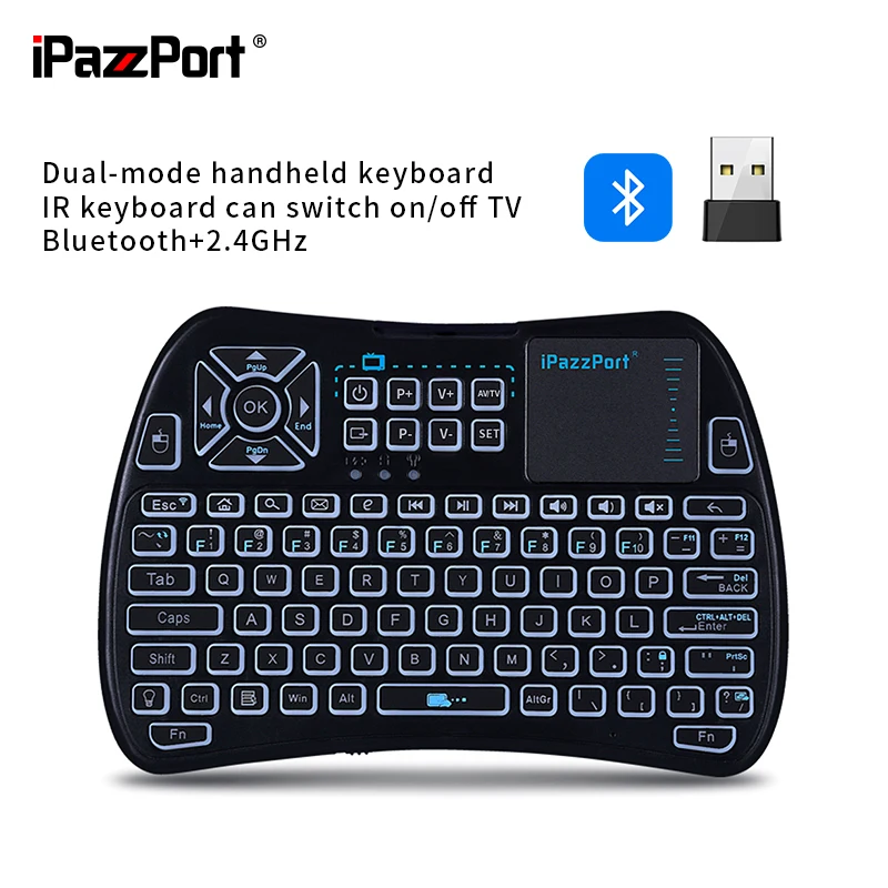 iPazzPort Mini Keyboard Bluetooth touchpad 2.4G Rechargeable IR Learning for Google/Android TV Box,Smart TV Raspberry Pi KP-61SM