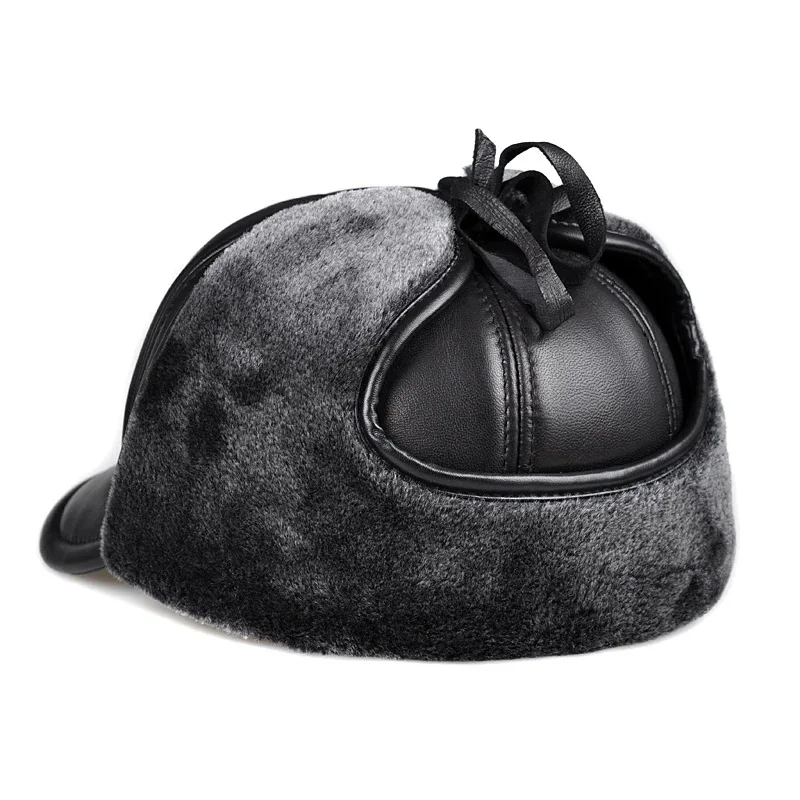 2023 Men 100% Natural First Quality Sheepskin Bomber Hats Unisex Casual Winter Warm Real Leather Cap Hot Lei Feng h