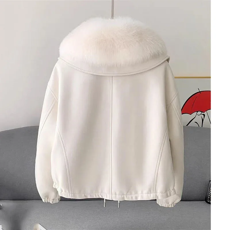 

2025 Winter High-end Big Fur Collar Down Cotton Coat New Women's Jacket Short Warm Cold Resistant Parkour Jacket Deer Fur Coat