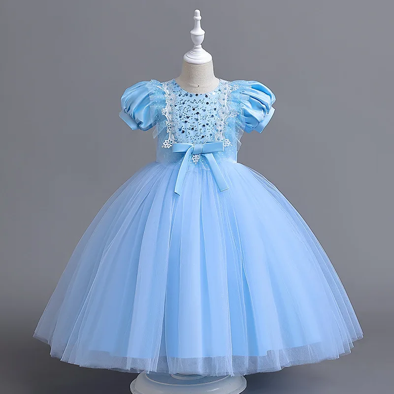 Sonder Flower Girls Sparkle Tulle Sequin Puff Sleeves Vintage Dress Princess Wedding Bridesmaid Party Holiday Dresses Customized