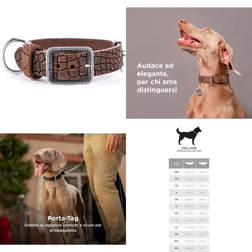 

Genuine Italian Leather Dog Collar - Antique Silver Metallic, Comfortable & Durable, Handcrafted for Dogs