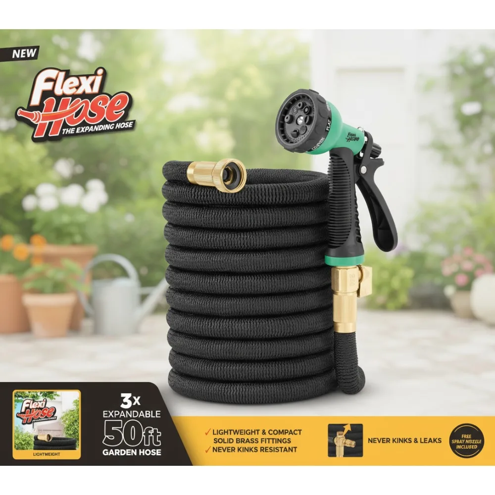 

Expandable Garden Hose 50FT with 8-Function Nozzle - Lightweight Flexible Water Hose for Home Gardening