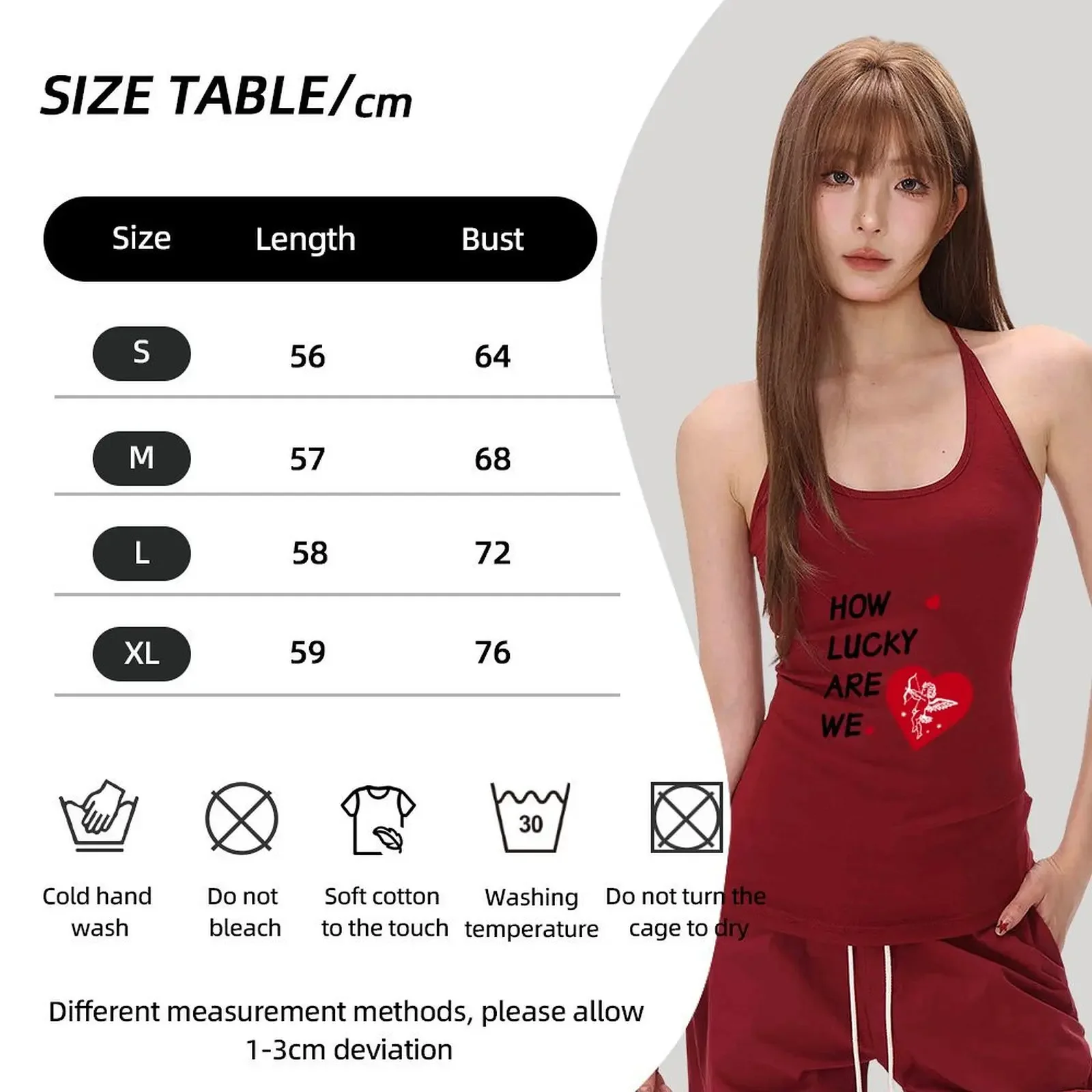 

Daily Casual Wear Claret Halter Vest Sleeveless Casual Tops Cotton Spandex Fabric For Daily Wear Print Pattern