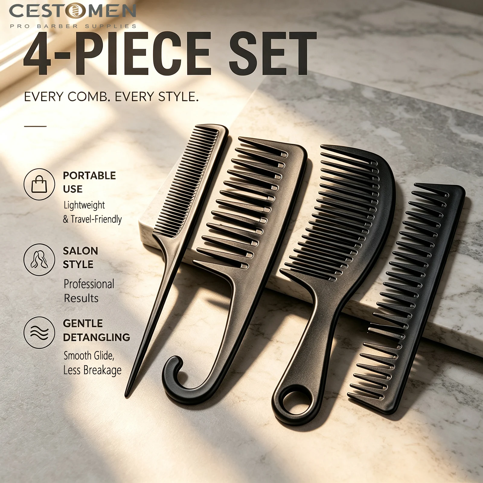 4Pcs Wide Tooth Curl Comb Detangling Comb Texture Comb For Women Curly Wet Dry Wavy Thick Hair Wigs Salon Barber Styling Tools
