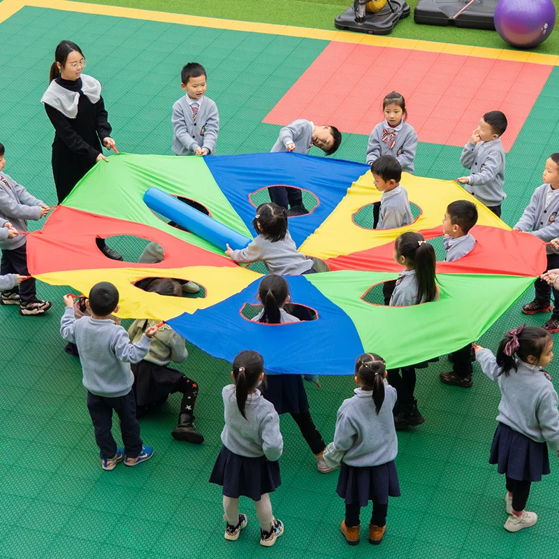 야외 놀이 레인보우 낙하산 장난감 텐트, 어린이 유치원 그룹 운동 놀이터 활동, 협동 게임