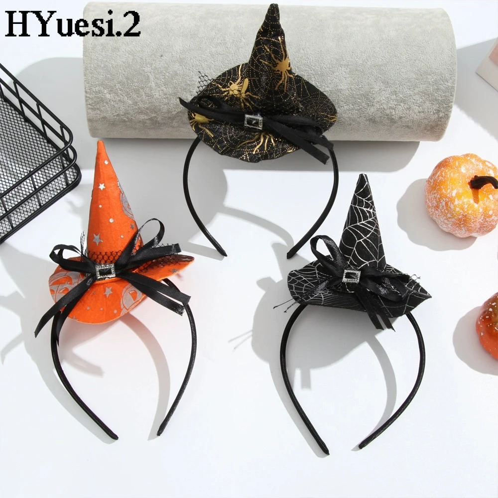 Mini Pointy Witch Hat Hairbands Spider Web Pumpkin Skull Shaped Hair Hoops For Kids Girls Halloween Headbands Cosplay Decoration