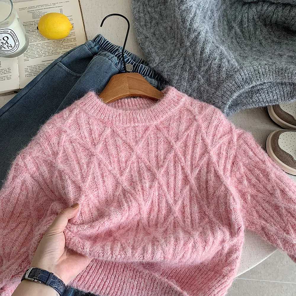 الشتاء الاطفال سميكة محبوك سترة بلون س الرقبة الدافئة البلوز القمم الكورية نمط الفتيات الفتيان قاعدة البلوزات الأطفال تريكو