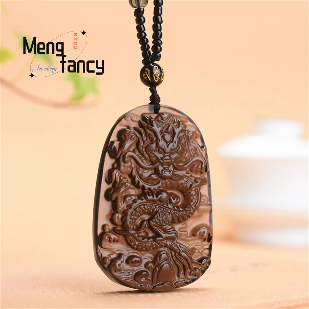 Natural ice-colored Obsidian Domineering Zodiac Dragon Pendant The Dragon Soars Across the Four Seas National style Fine Jewelry