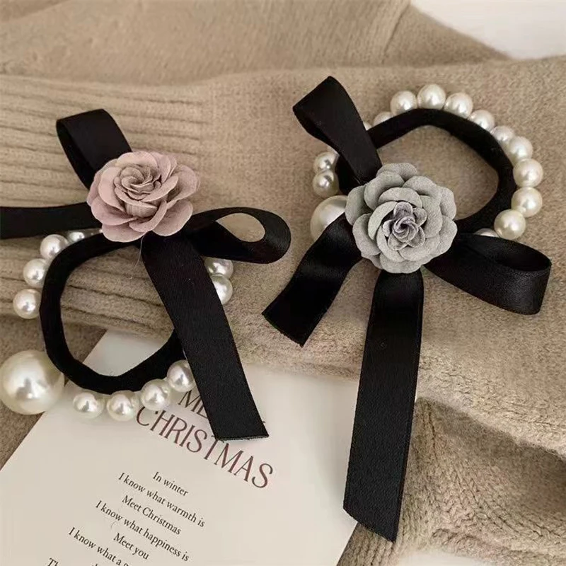 

2 Pcs Women's Hair Scrunchies Pack Flower Butterfly Pearl Korean Hair Ties Sweet Elegant Simple Versatile Hair Accessories Girl