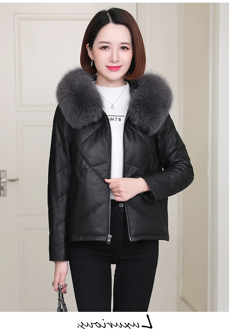 

2023 Winter Genuine Leather Jacket Women Fox Fur Collar Hooded Sheepskin Coat Luxury Clothes Down Jackets Mujer Chaqueta