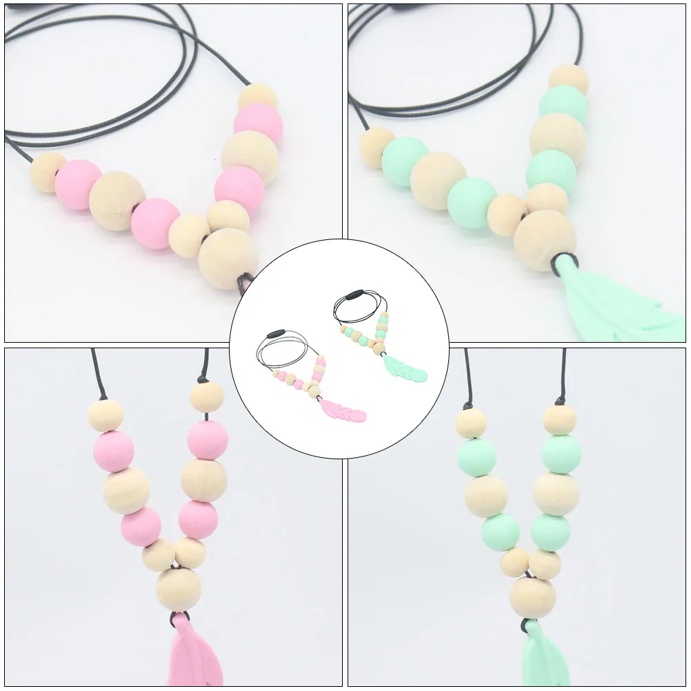 

2 Pcs Baby Teether Necklace Food Grade Silicone Chew Pendant Molar Toy Biting Infant Necklaces Children Teething Relief Safe
