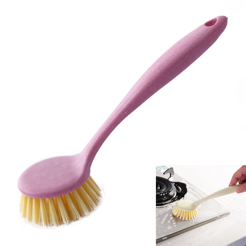 

Dishwashing Brush Long Handle Brush Sink Stove Cleaning Kitchen Wheat Straw Decontamination Hanging Clean Brush Household Tools